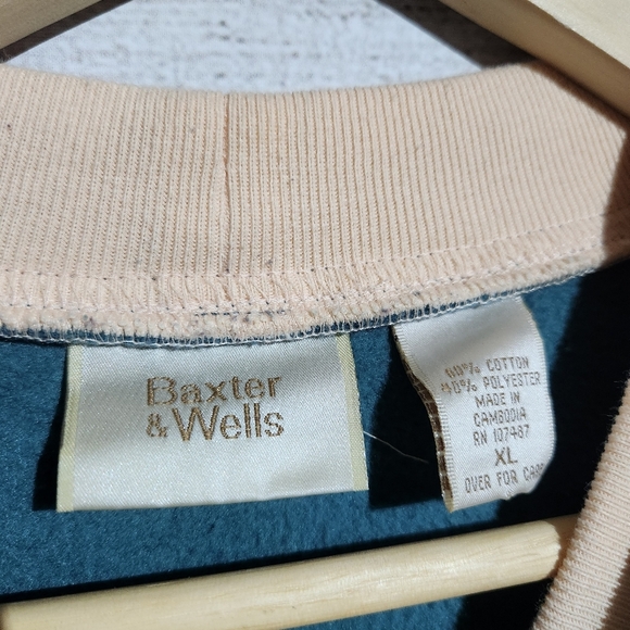 Vintage Baxter and Wells Teal Embroidered Sweatshirt Size XL - Picture 4 of 7